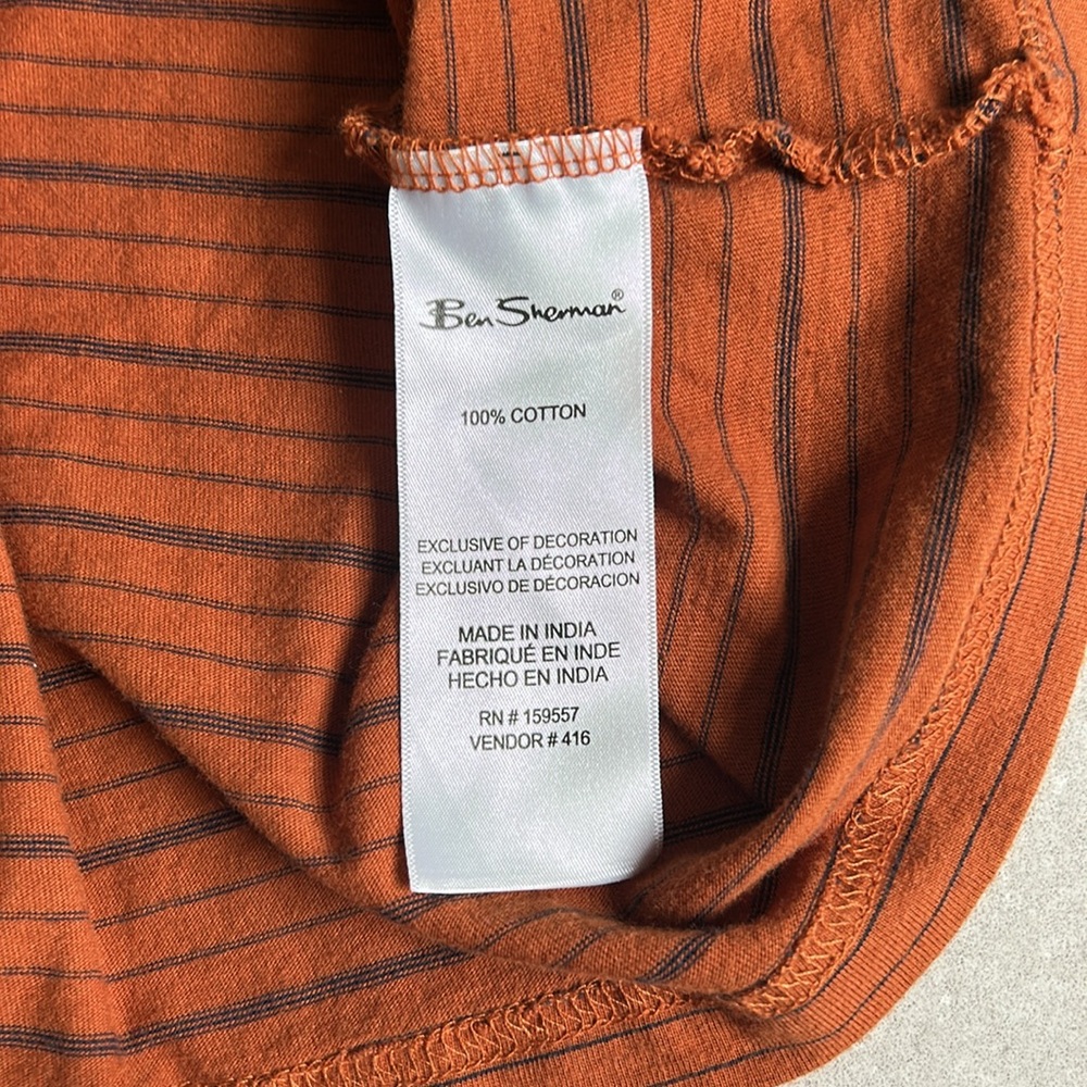 Ben Sherman Rust Striped Tee men’s size Large 100% cotton Orange crewneck shirt - Picture 6 of 9